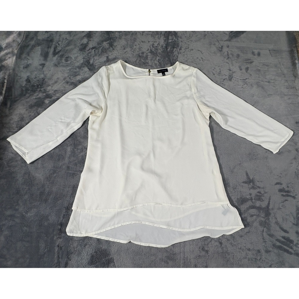 The Limited Womens Layered High Low Blouse S Ivory Gold Back Zipper Chiffon